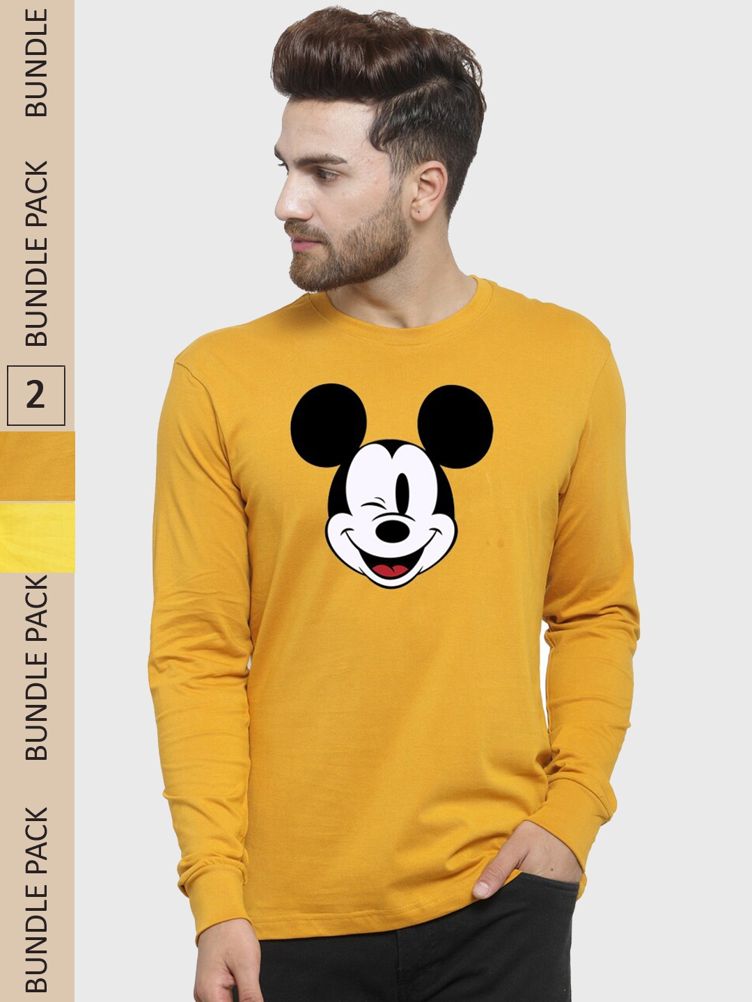 

Friskers Pack Of 2 Printed Pure Cotton Slim Fit T-shirt, Mustard