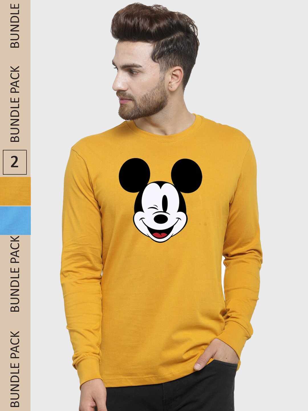 Friskers Pack Of 2 Printed Pure Cotton Slim Fit T-shirt, Mustard