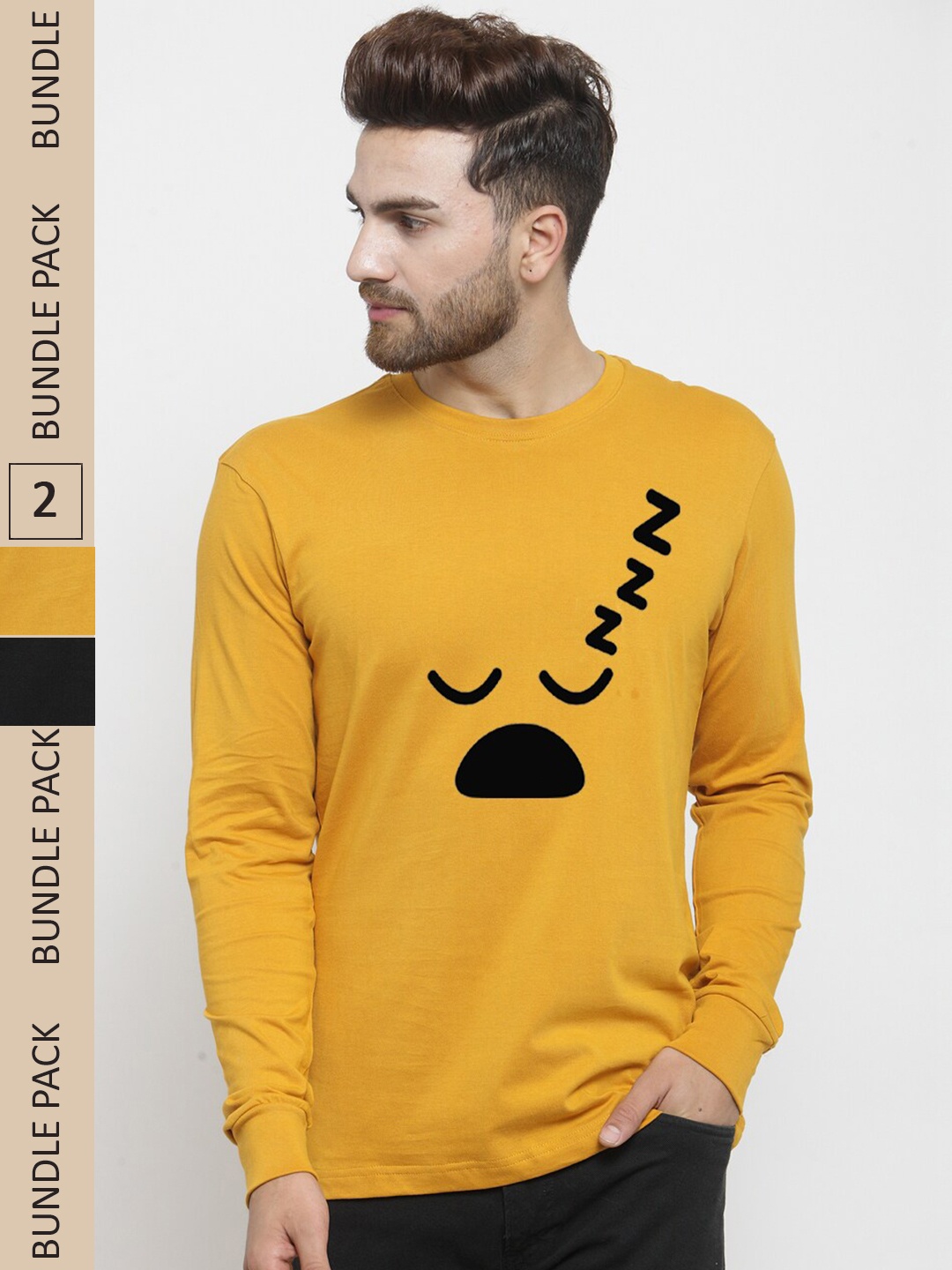 

Friskers Pack Of 2 Printed Pure Cotton Slim Fit T-shirt, Mustard