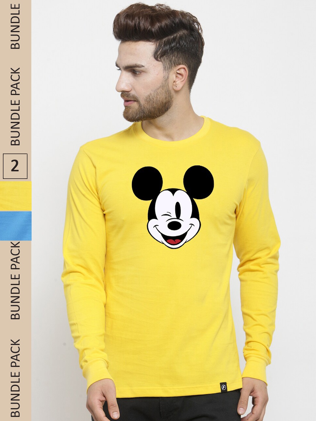 Friskers Pack Of 2 Printed Long Sleeves Pure Cotton Slim Fit T-Shirt, Yellow