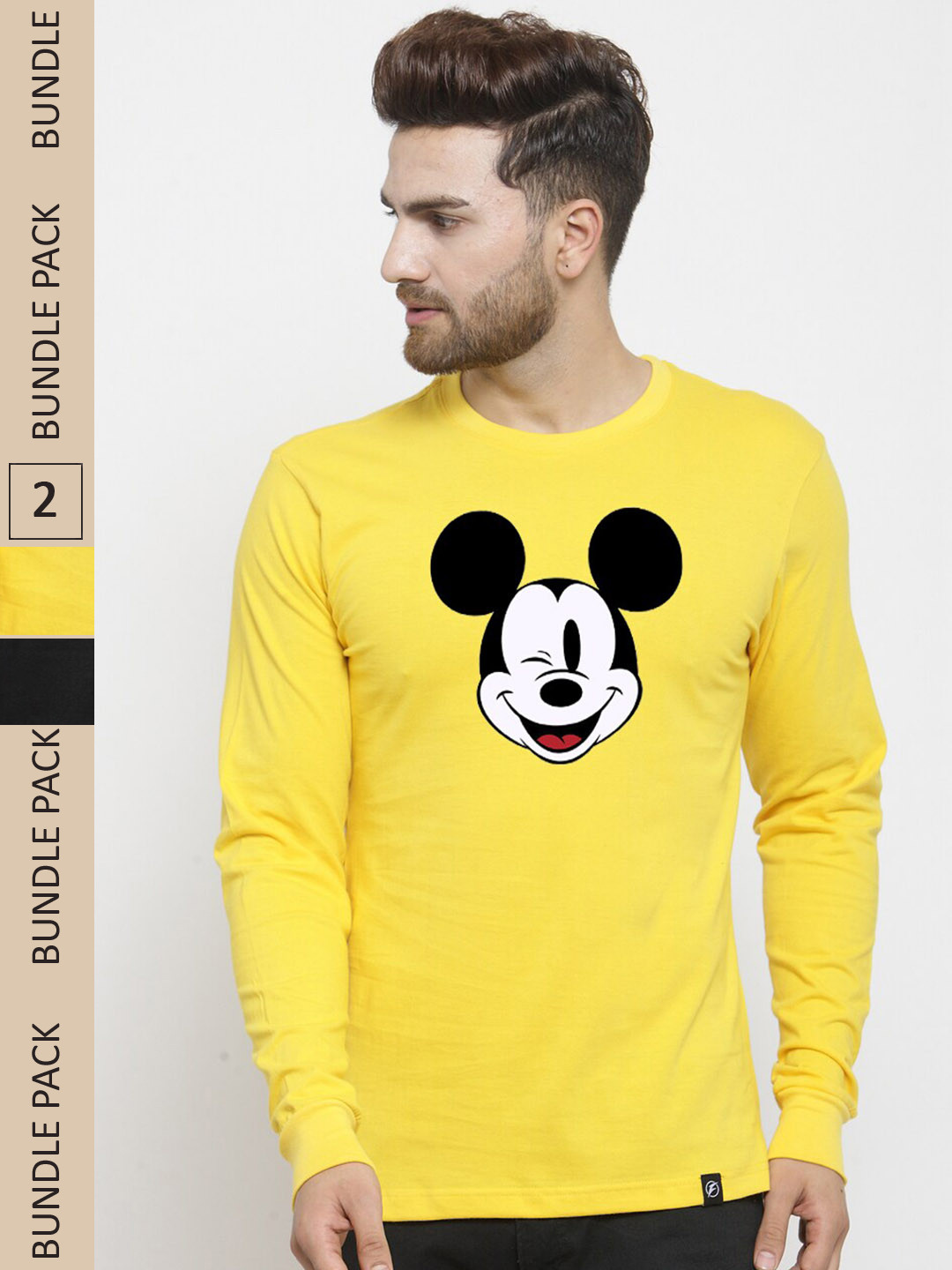 

Friskers Pack Of 2 Printed Long Sleeves Pure Cotton Slim Fit T-Shirt, Yellow