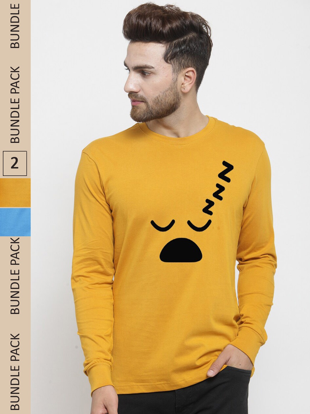 

Friskers Pack Of 2 Printed Long Sleeves Pure Cotton Slim Fit T-Shirt, Mustard