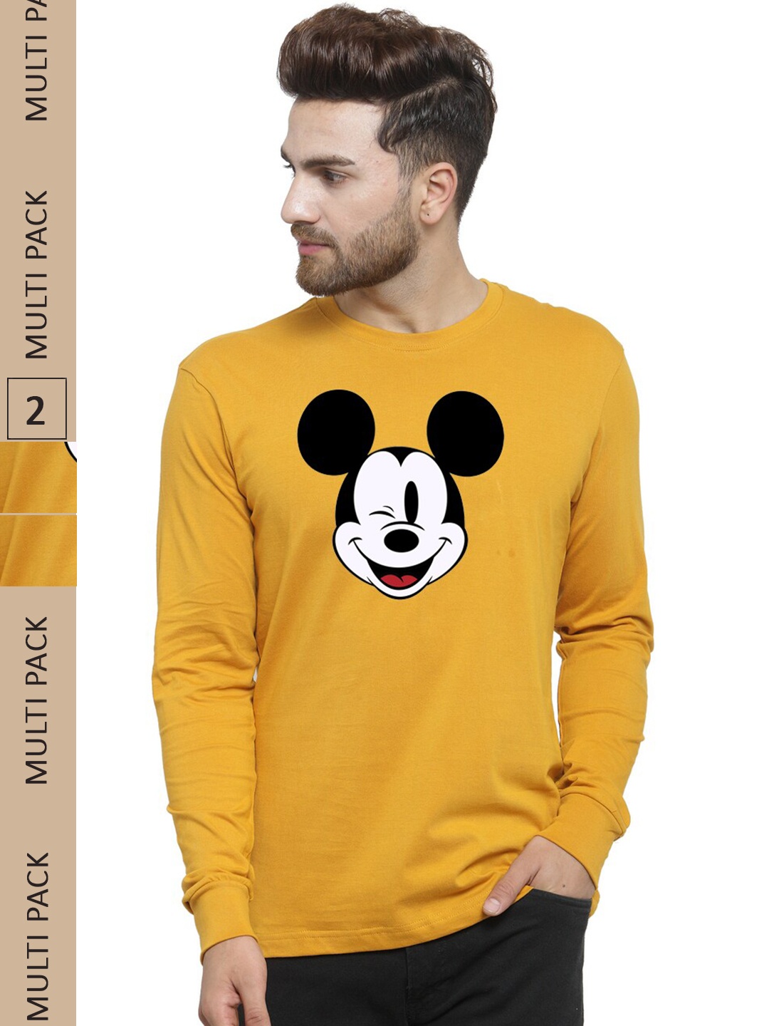 

Friskers Pack Of 2 Graphic Mickey Mouse Printed Slim Fit Pure Cotton T-Shirt, Yellow