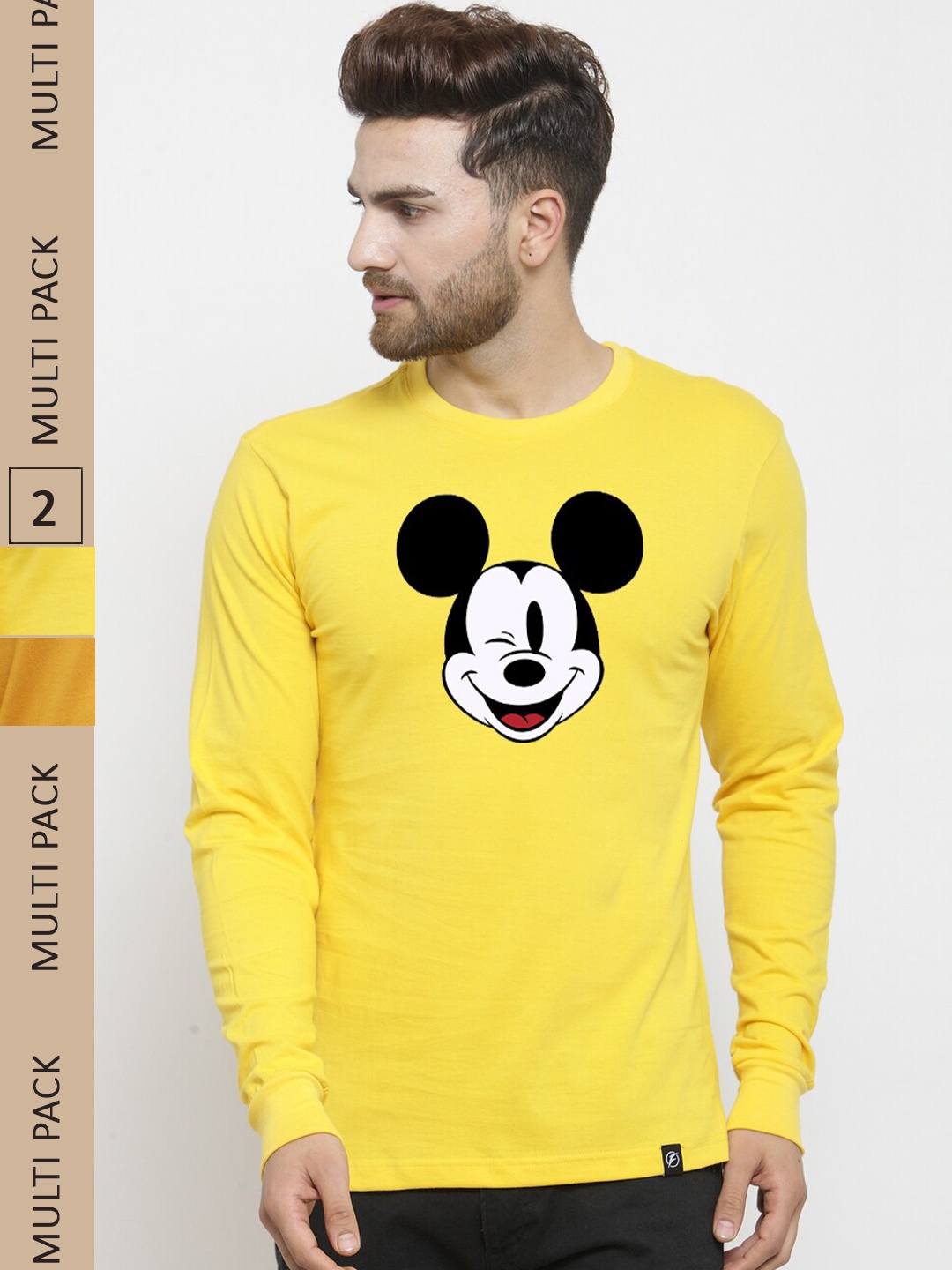 Friskers Pack Of 2 Graphic Mickey Mouse Printed Slim Fit Pure Cotton T-Shirt, Yellow