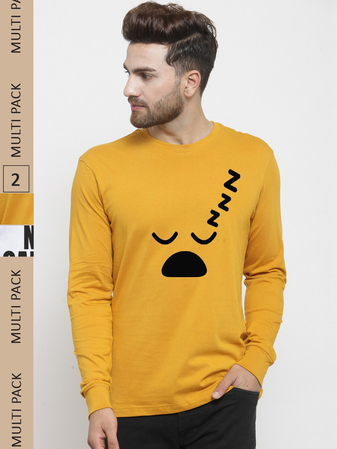 

Friskers Pack Of 2 Typography Printed Slim Fit Pure Cotton T-Shirt, Yellow