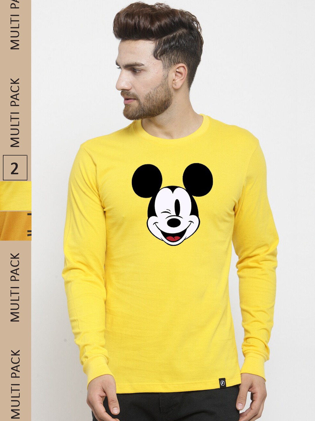 Friskers Pack of 2 Printed Slim Fit Pure Cotton T-shirts, Yellow