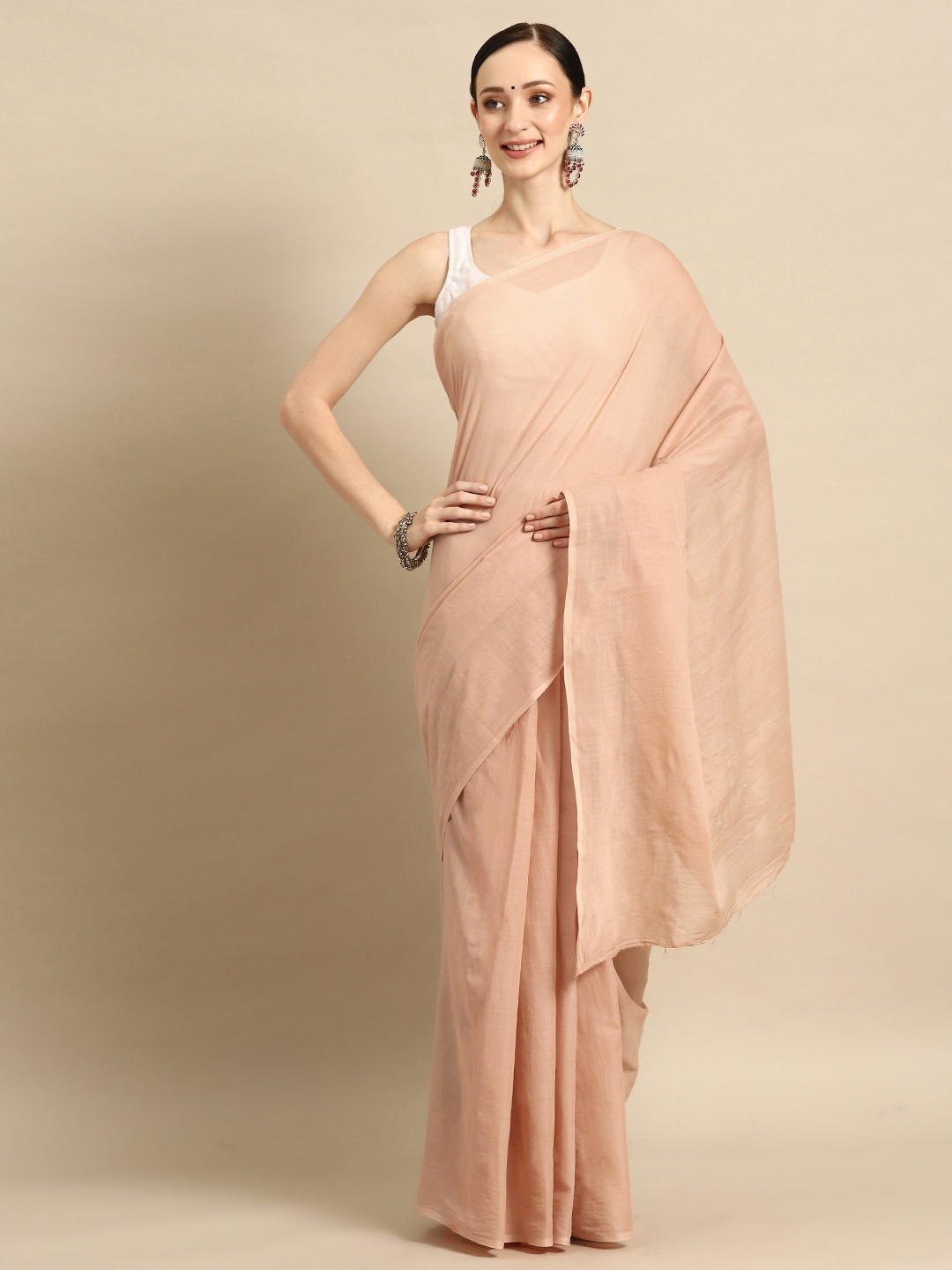 

BUTA BUTI Solid Ready to Wear Saree, Peach