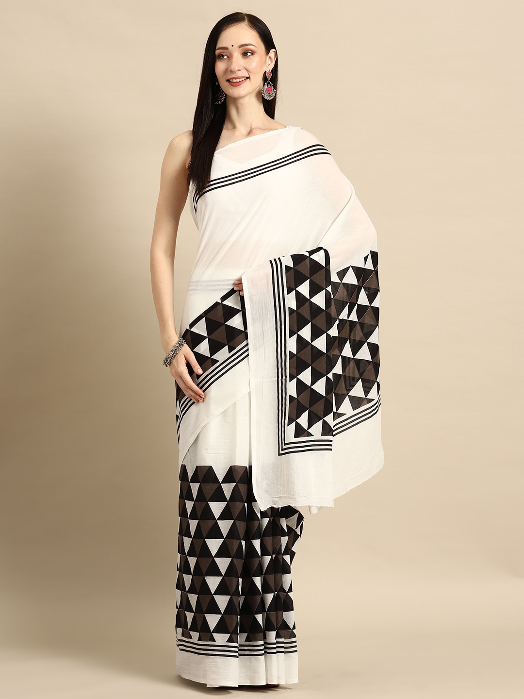 

BUTA BUTI Printed Pure Cotton Saree, White