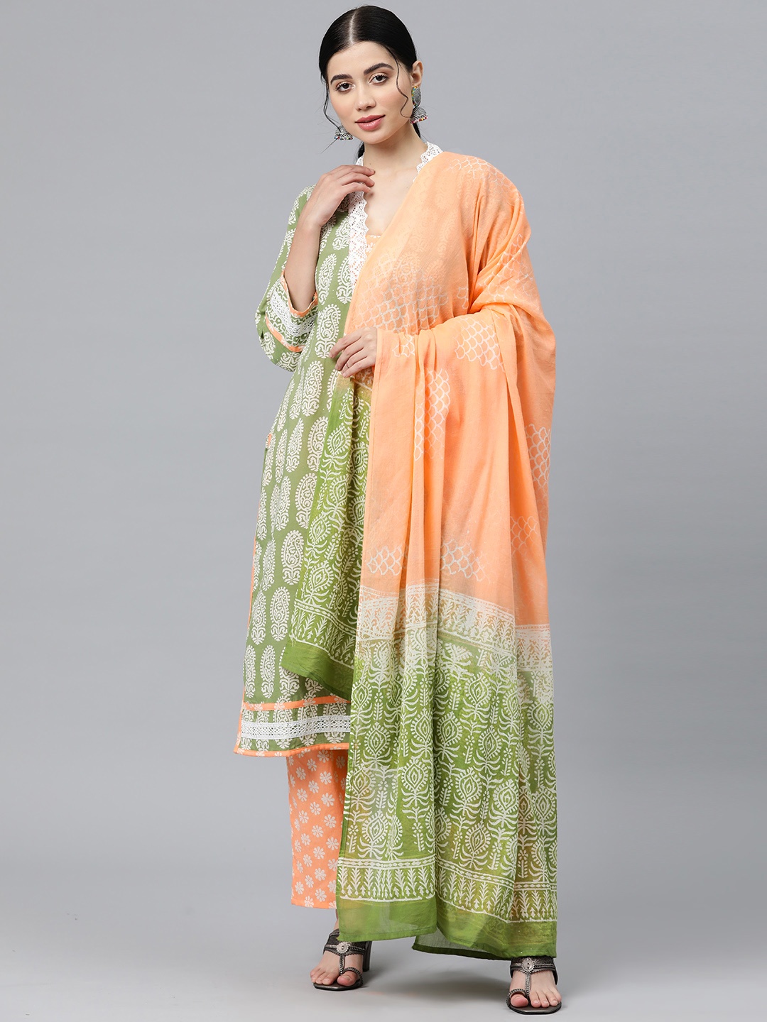 

BUTA BUTI Printed Unstitched Dress Material, Green
