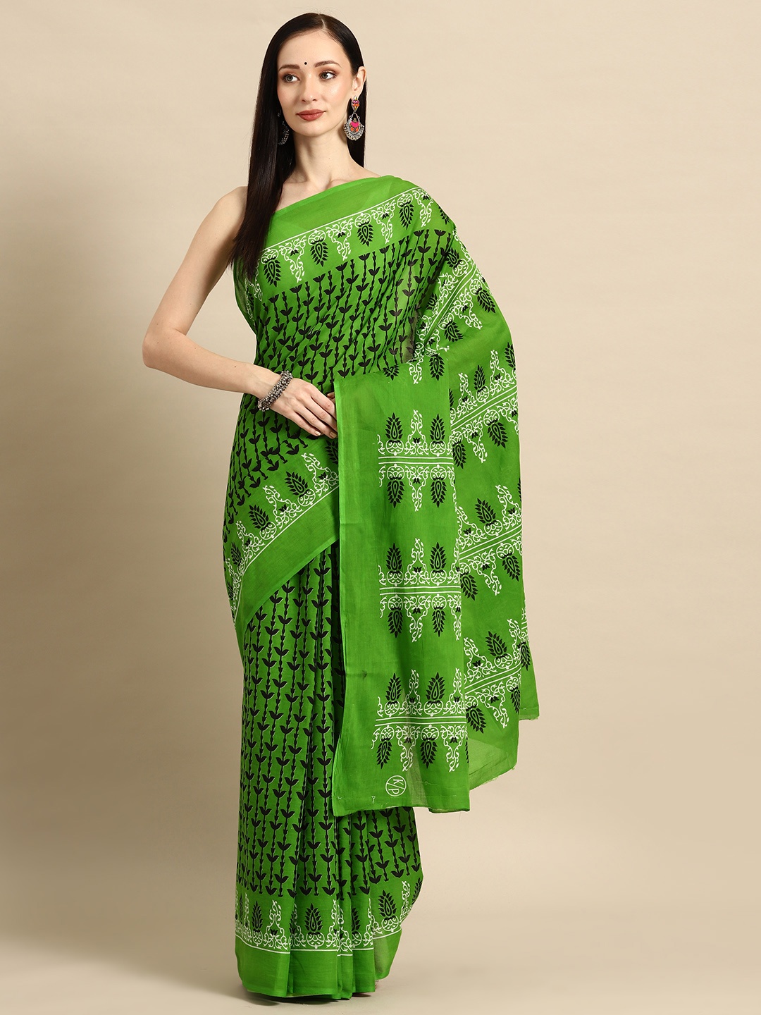 

BUTA BUTI Ethnic Motifs Pure Cotton Saree, Green