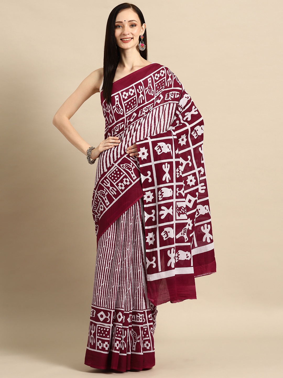 

BUTA BUTI Ethnic Motifs Pure Cotton Saree, Maroon