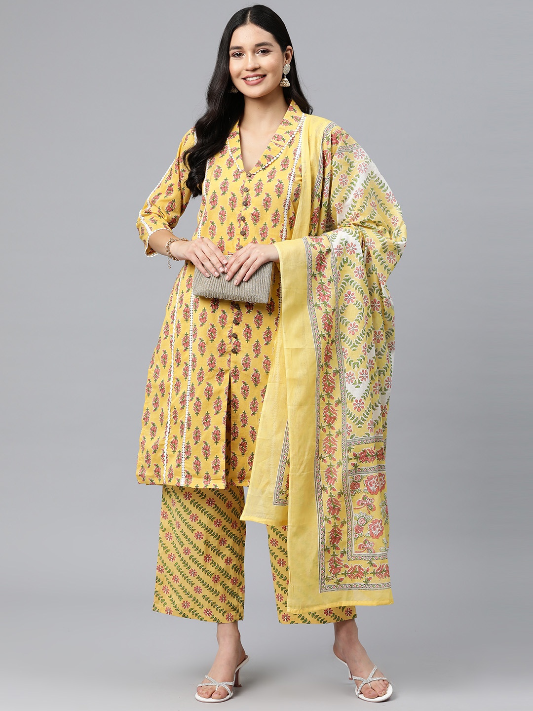 

BUTA BUTI Printed Unstitched Dress Material, Yellow