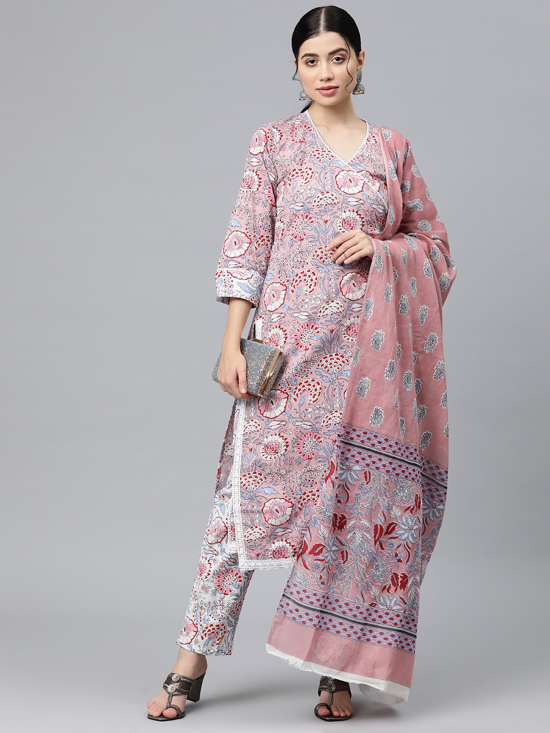 

BUTA BUTI Printed Unstitched Dress Material, Pink