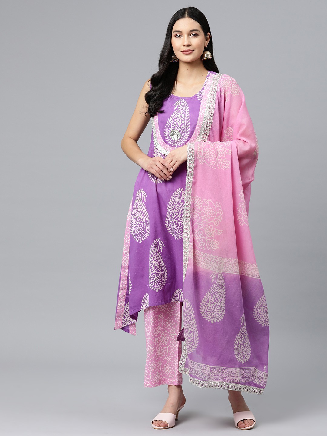 

BUTA BUTI Printed Pure Cotton Unstitched Dress Material, Pink