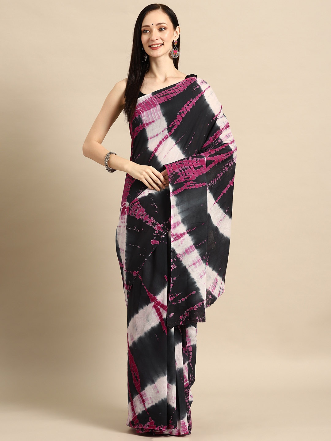 

BUTA BUTI Tie and Dye Pure Cotton Saree, Black