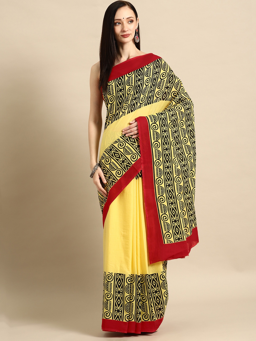 

BUTA BUTI Ethnic Motifs Pure Cotton Saree, Yellow
