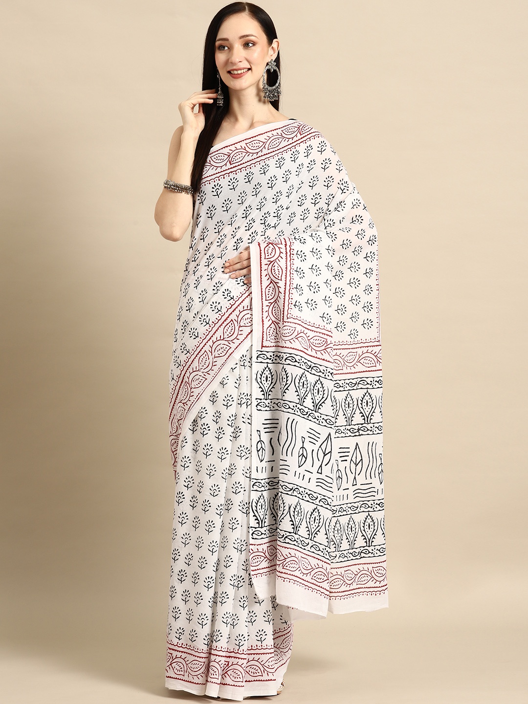 

BUTA BUTI Ethnic Motifs Pure Cotton Saree, White