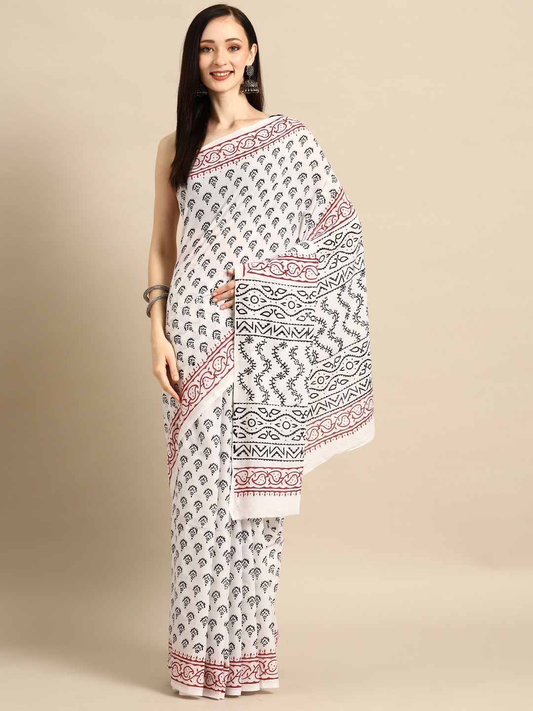 

BUTA BUTI Ethnic Motifs Pure Cotton Saree, White