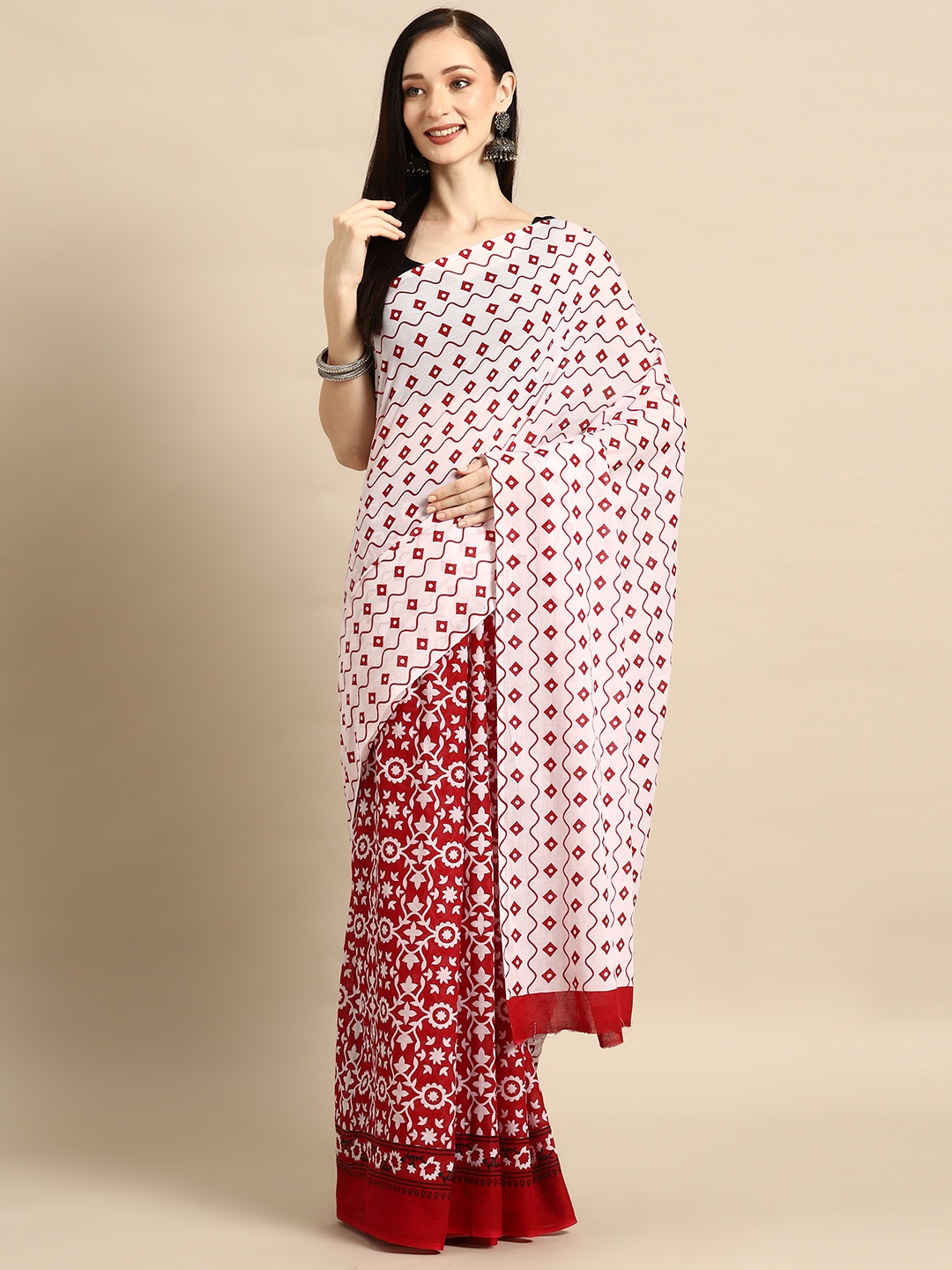 

BUTA BUTI Printed Pure Cotton Saree, Maroon