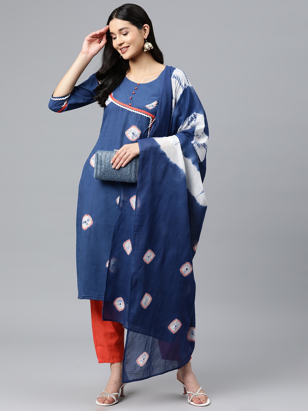

BUTA BUTI Printed Pure Cotton Unstitched Dress Material, Navy blue