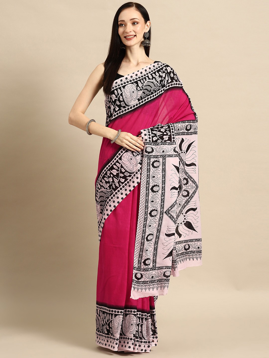 

BUTA BUTI Ethnic Motifs Pure Cotton Saree, Pink