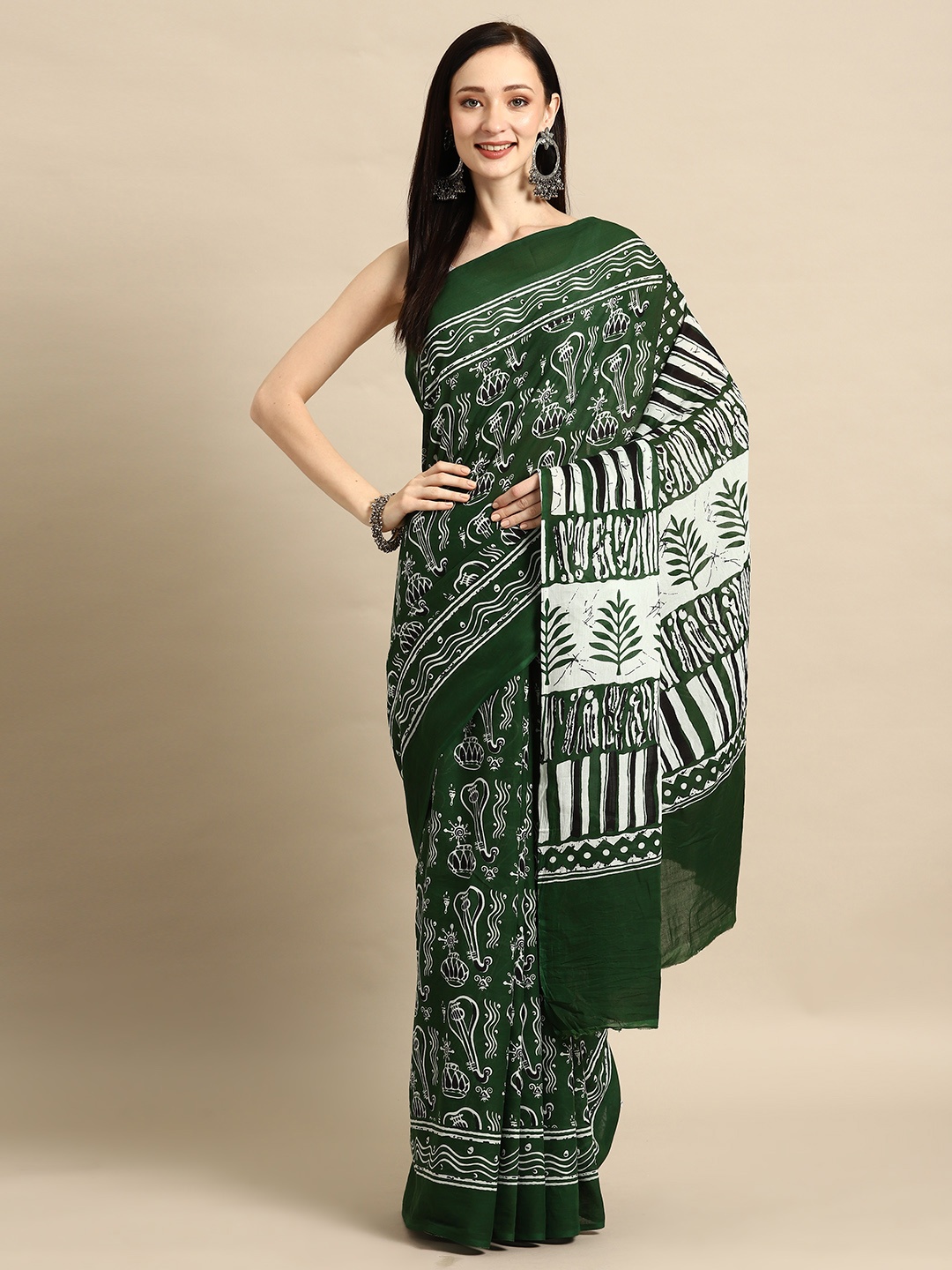 

BUTA BUTI Ethnic Motifs Pure Cotton Saree, Green