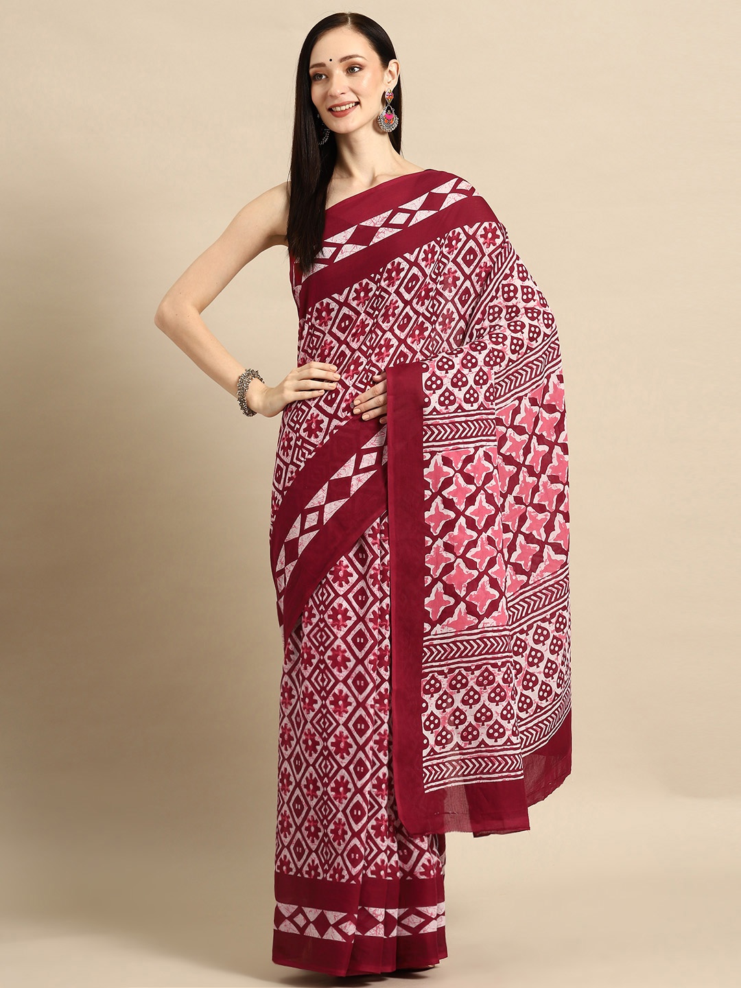 

BUTA BUTI Ethnic Motifs Pure Cotton Saree, Maroon