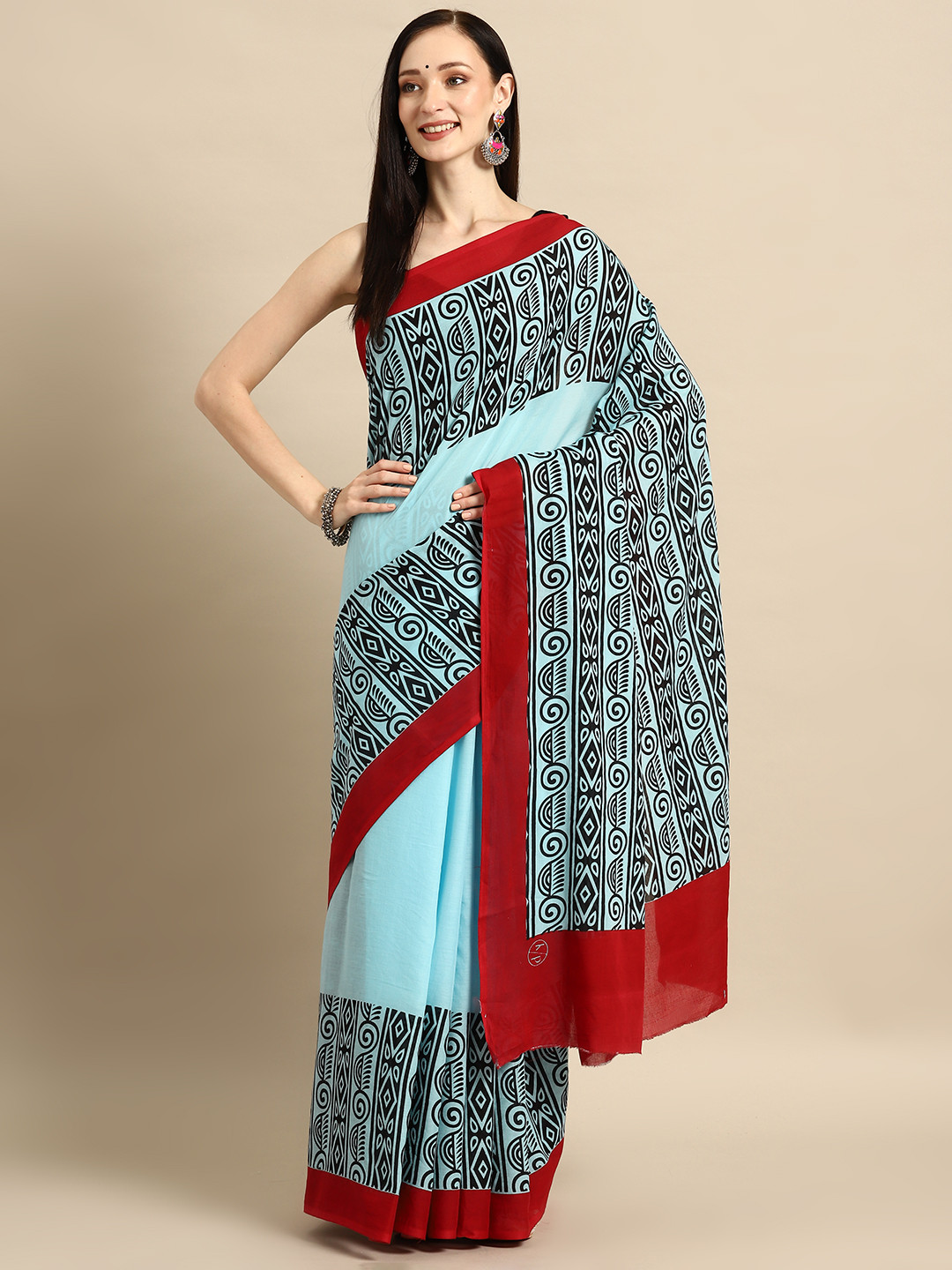 

BUTA BUTI Ethnic Motifs Pure Cotton Saree, Turquoise blue