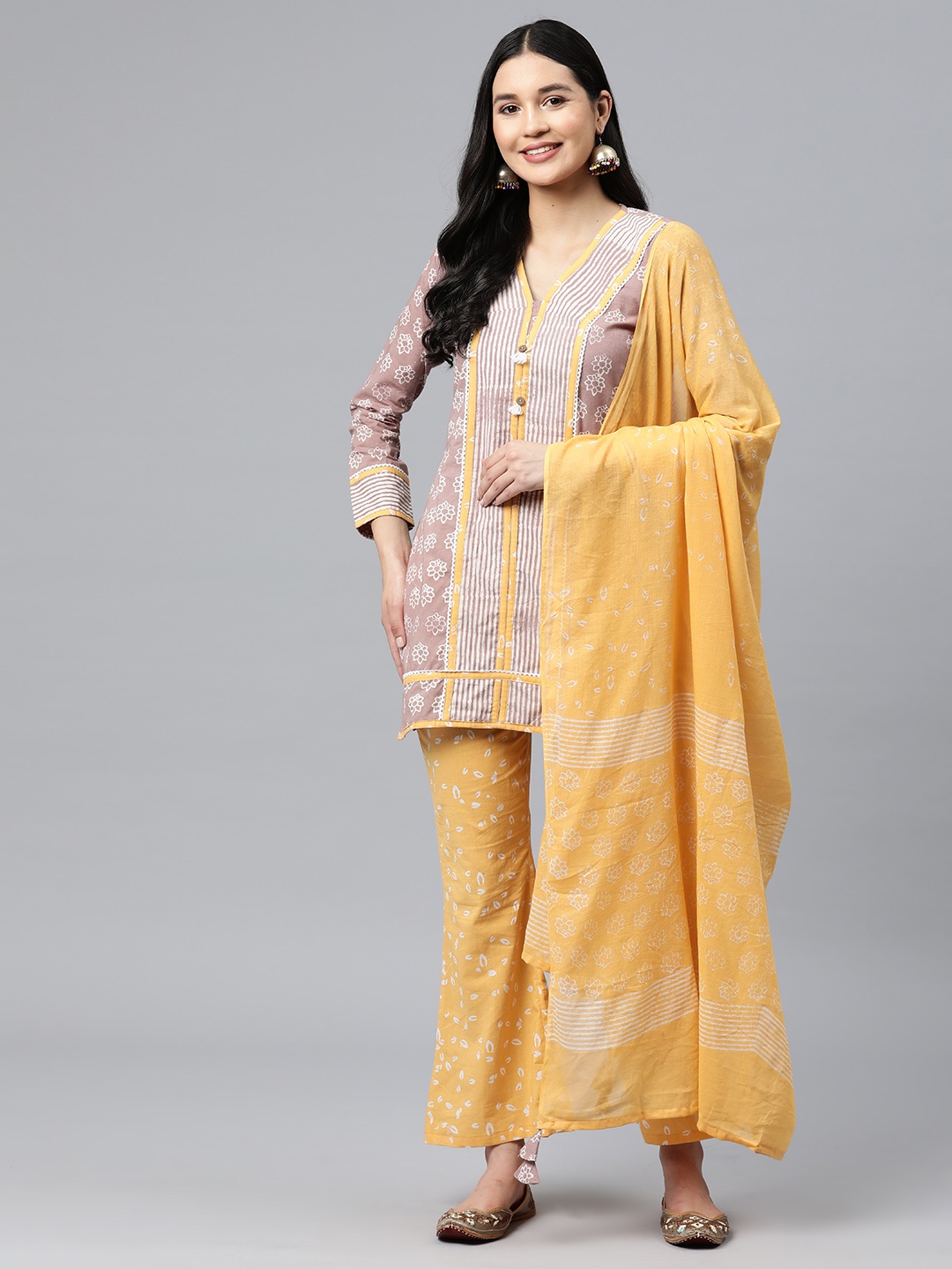 

BUTA BUTI Printed Pure Cotton Unstitched Dress Material, Yellow
