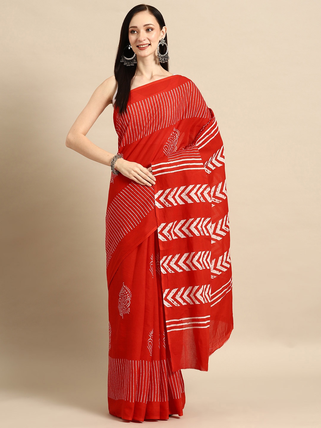 

BUTA BUTI Ethnic Motifs Pure Cotton Saree, Red