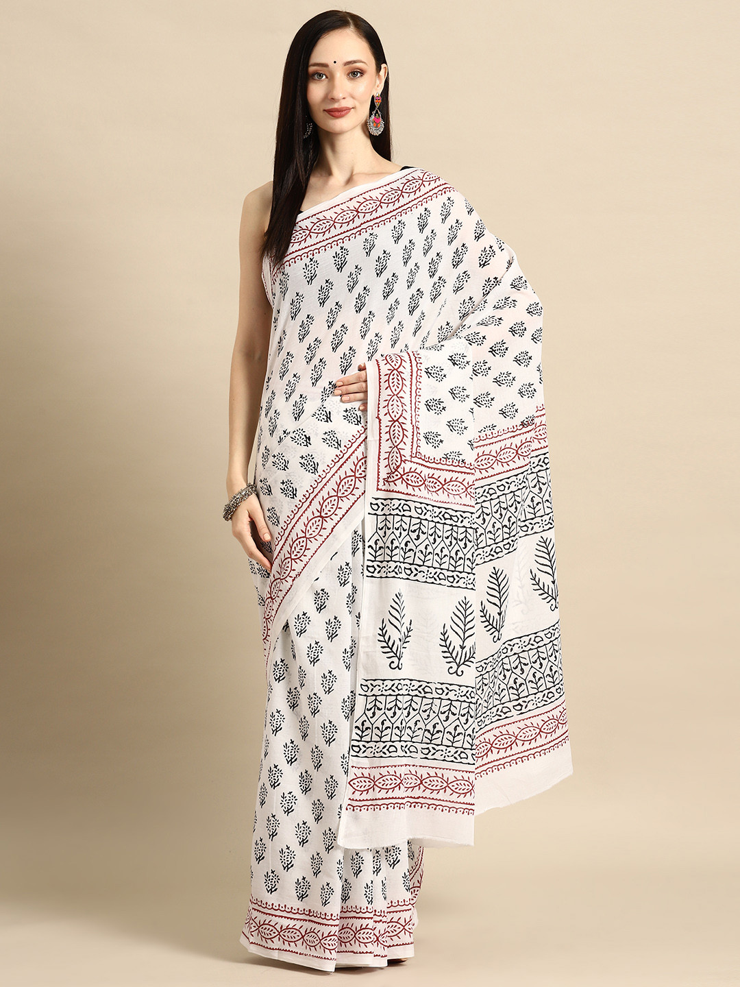 

BUTA BUTI Ethnic Motifs Pure Cotton Saree, White