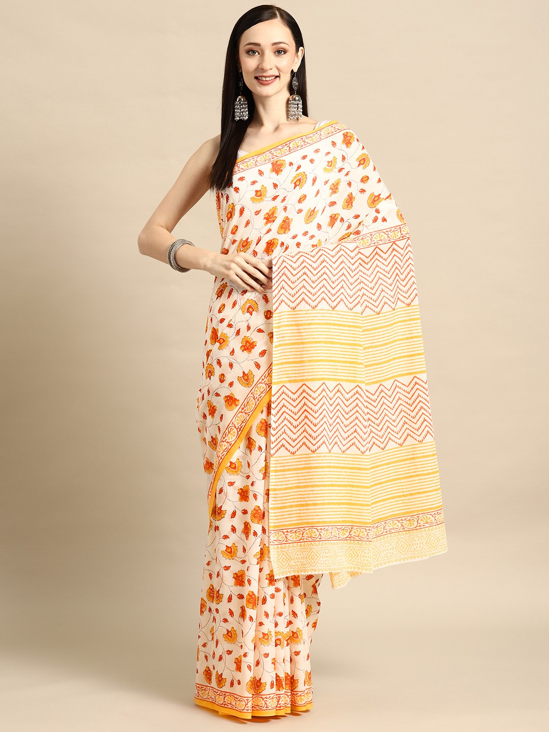 

BUTA BUTI Floral Pure Cotton Saree, Yellow