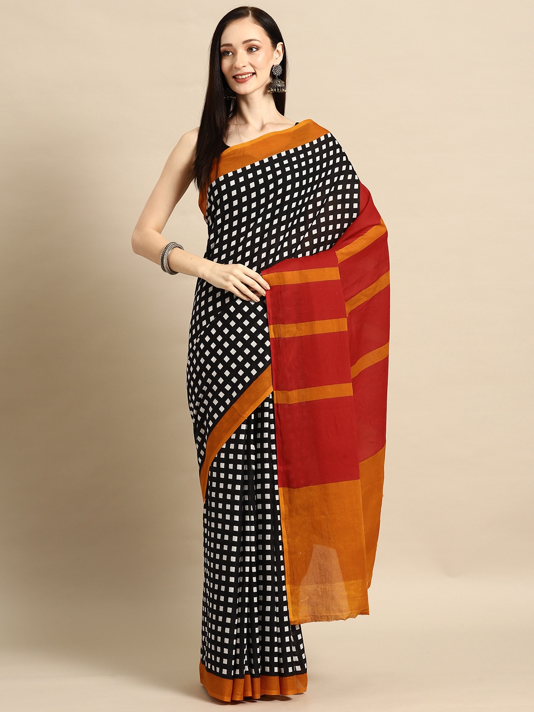 

BUTA BUTI Printed Pure Cotton Saree, Black