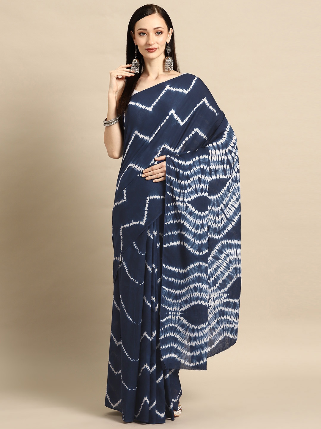 

BUTA BUTI Tie and Dye Pure Cotton Saree, Navy blue