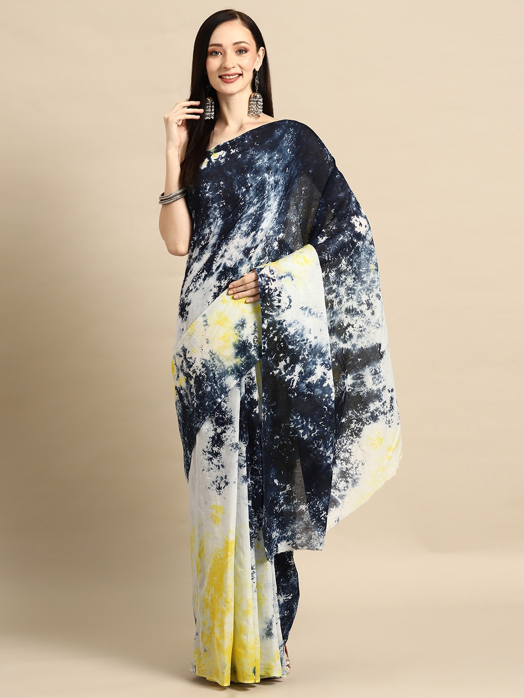 

BUTA BUTI Tie and Dye Pure Cotton Saree, Yellow