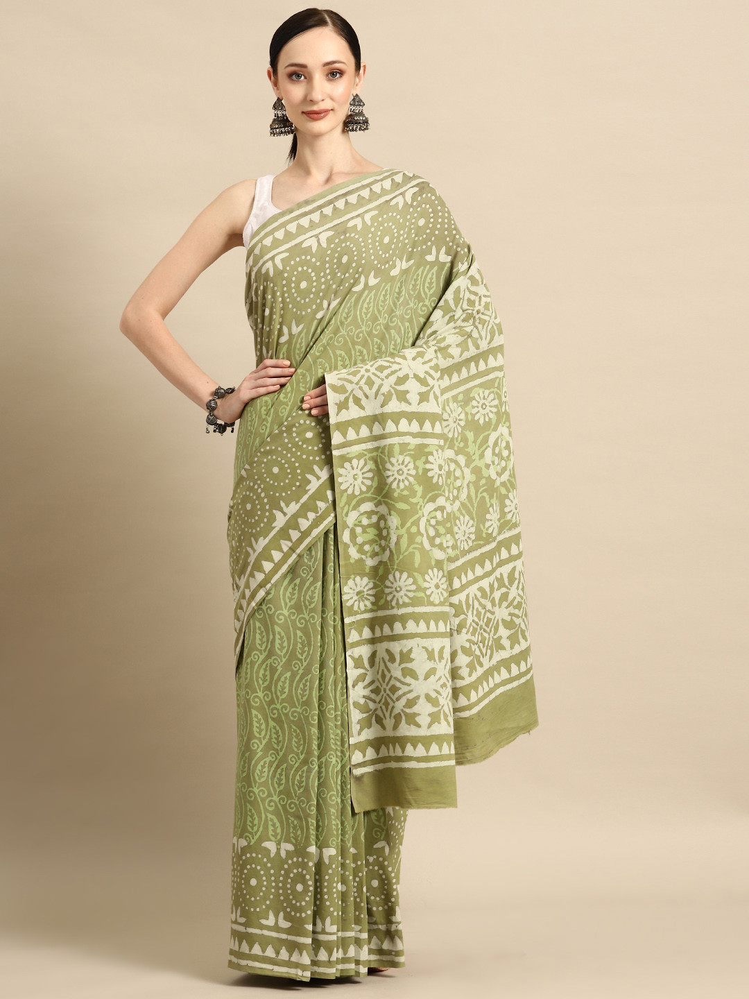 

BUTA BUTI Ethnic Motifs Pure Cotton Saree, Green