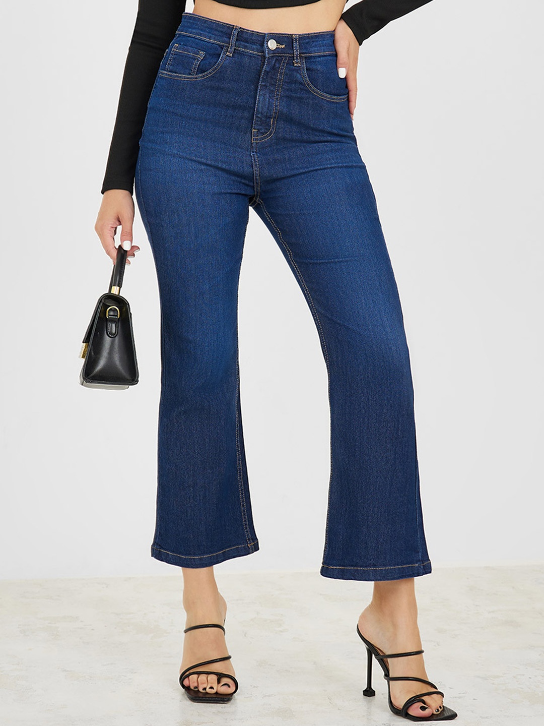 

Styli Women Bootcut Clean Look Cotton Denim Jeans, Blue