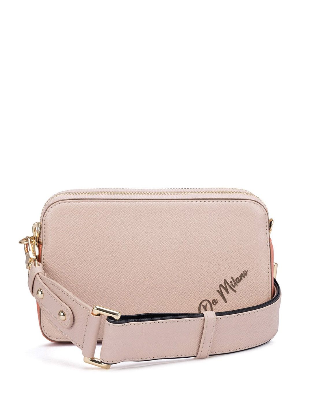 

Da Milano Textured Leather Structured Sling Bag, Pink
