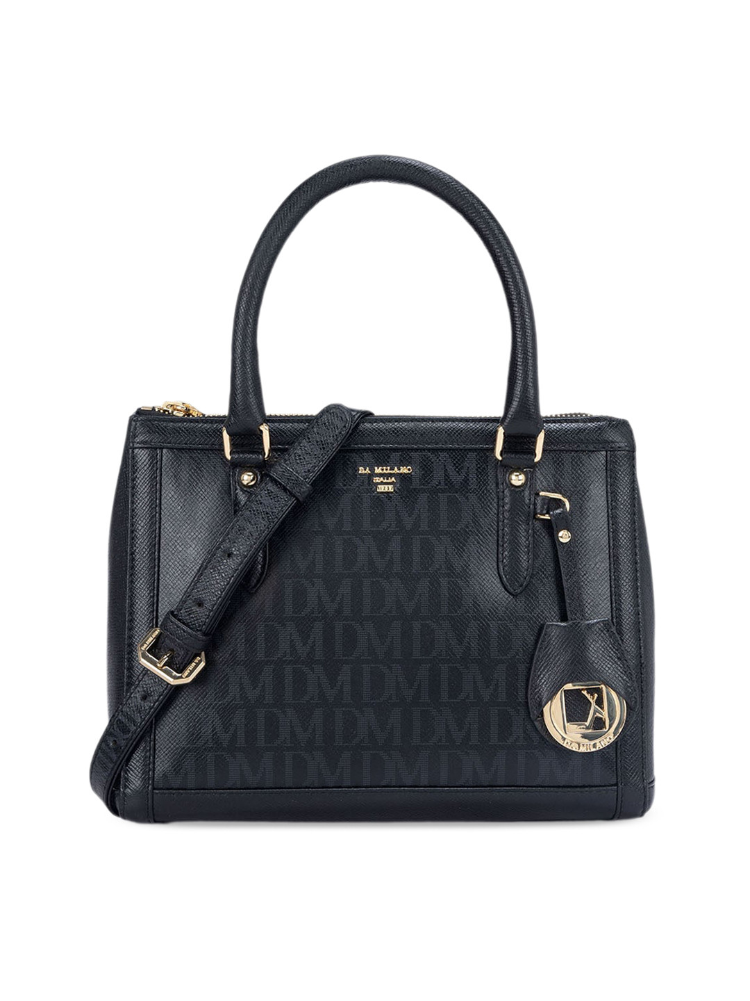 

Da Milano Textured Leather Structured Handheld Bag, Black
