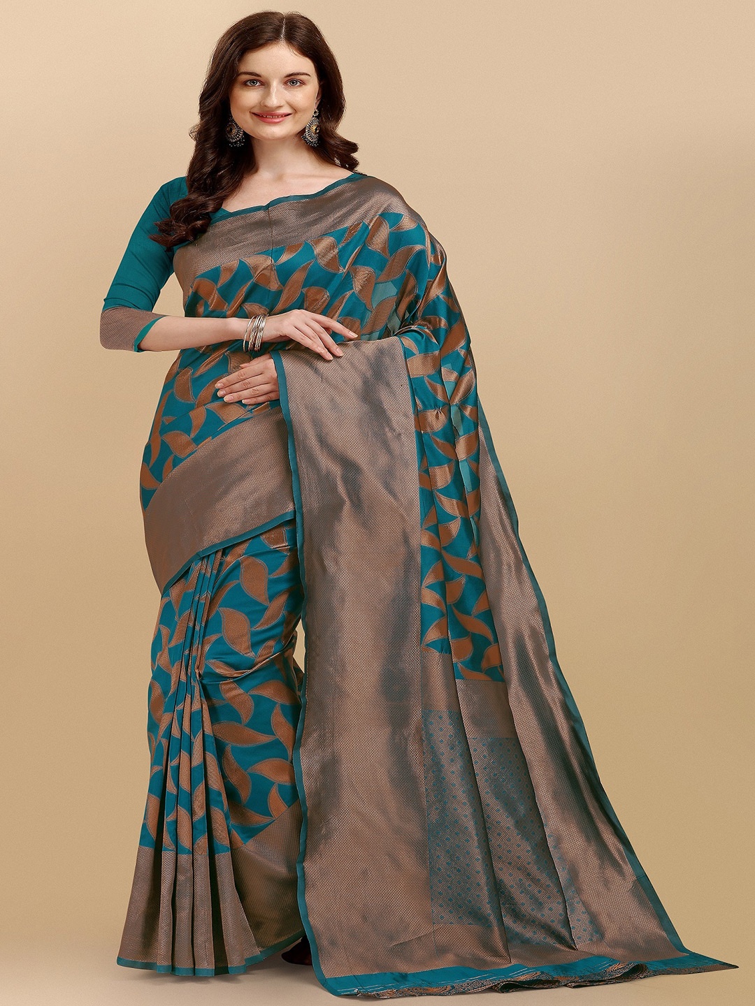 

Fashion Booms Ethnic Motif Zari Pure Silk Kanjeevaram Saree, Blue