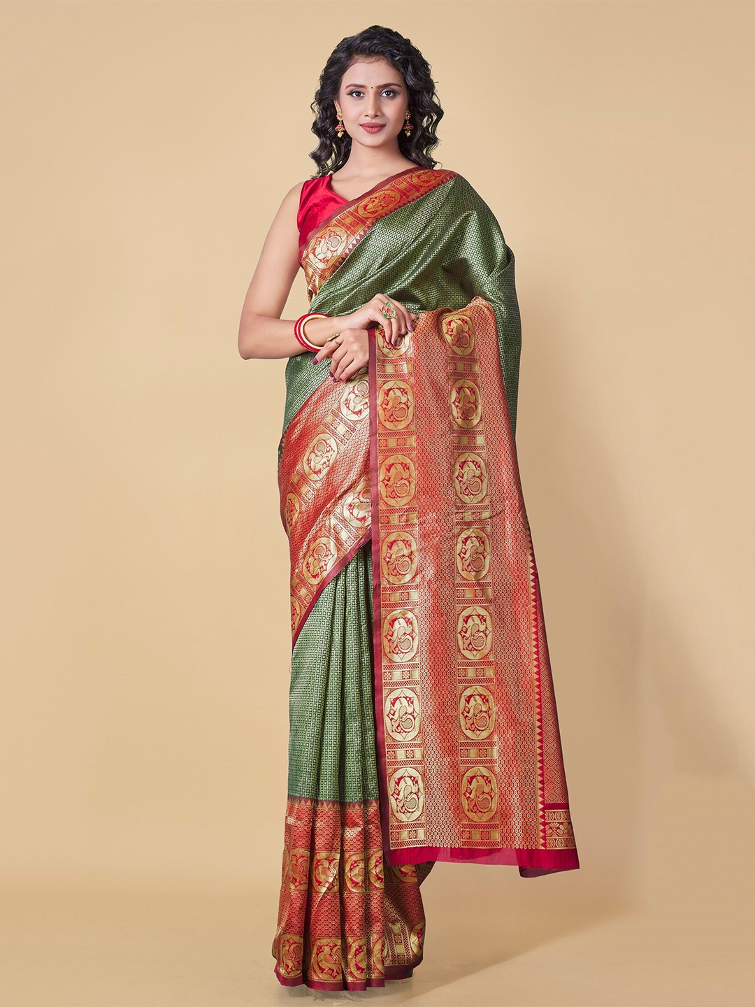 

Fashion Booms Ethnic Woven Design Zari Banarasi Saree, Green
