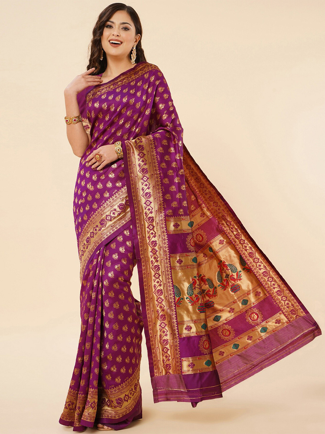 

Fashion Booms Ethnic Woven Design Zari Pure Silk Kanjeevaram Saree, Purple