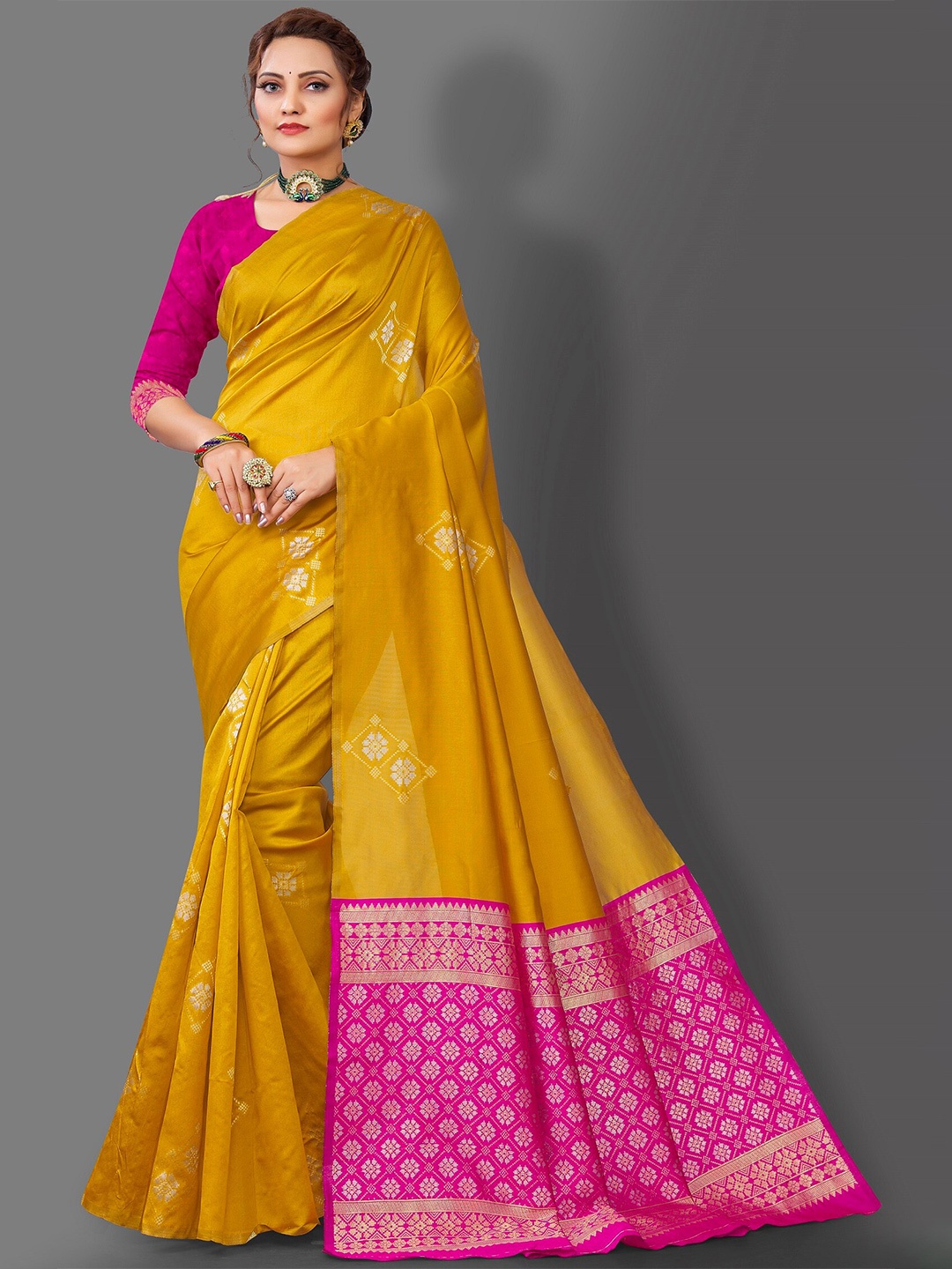 

Fashion Booms Ethnic Woven Design Zari Banarasi Saree, Yellow