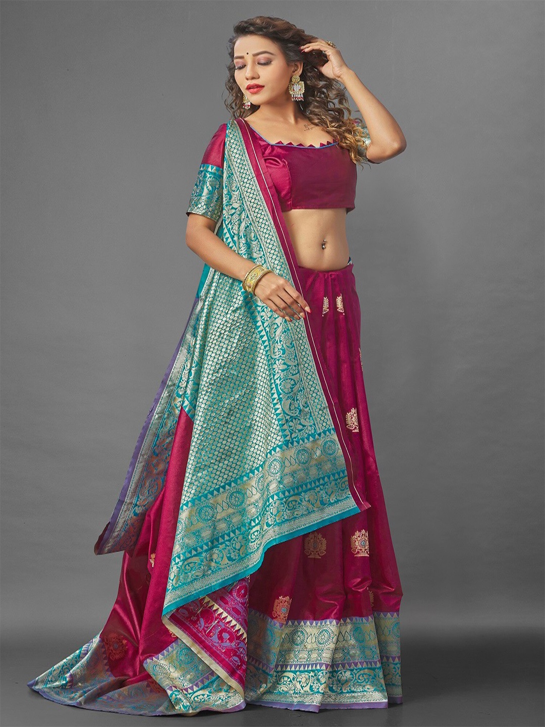 

Fashion Booms Ethnic Motif Woven Design Zari Pure Silk Kanjeevaram Saree, Maroon