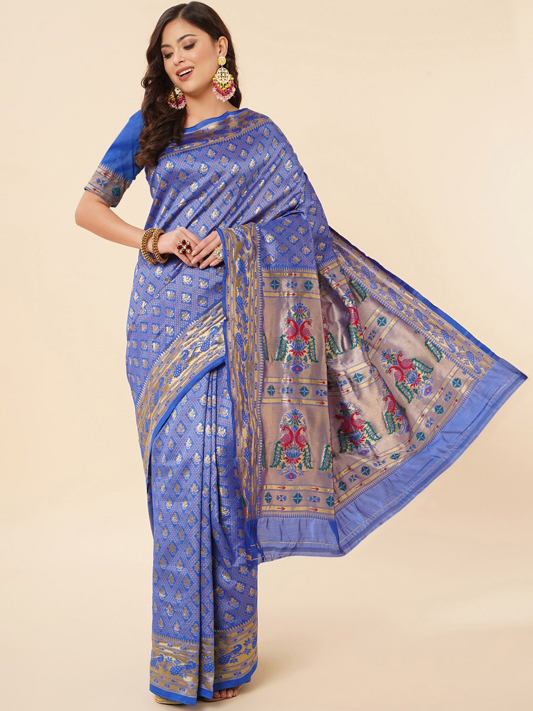 

Fashion Booms Ethnic Woven Design Zari Pure Silk Kanjeevaram Saree, Blue