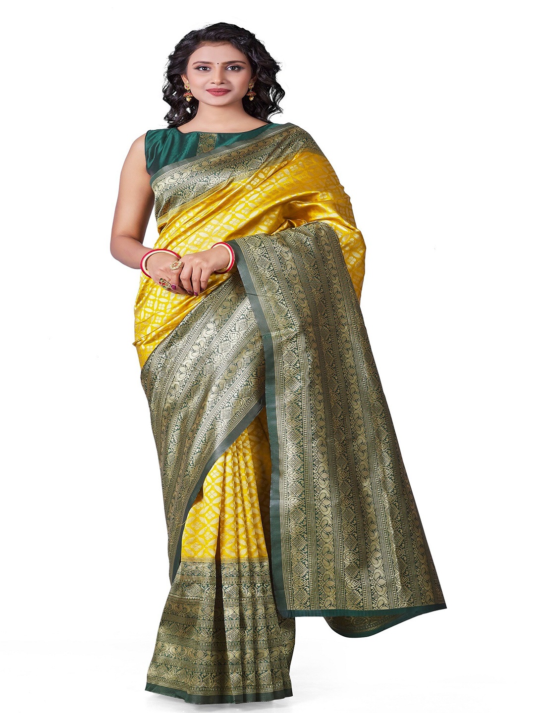 

Fashion Booms Floral Woven Design Zari Pure Silk Kanjeevaram Saree, Green
