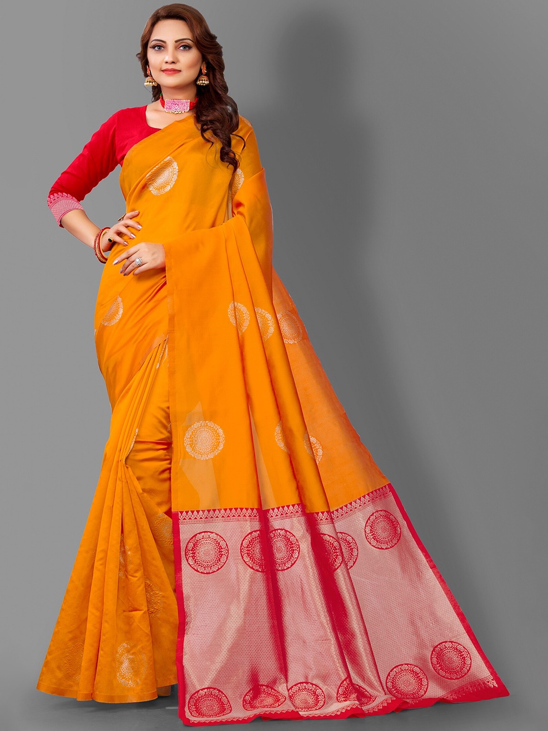

Fashion Booms Woven Design Zari Pure Silk Kanjeevaram Saree, Orange