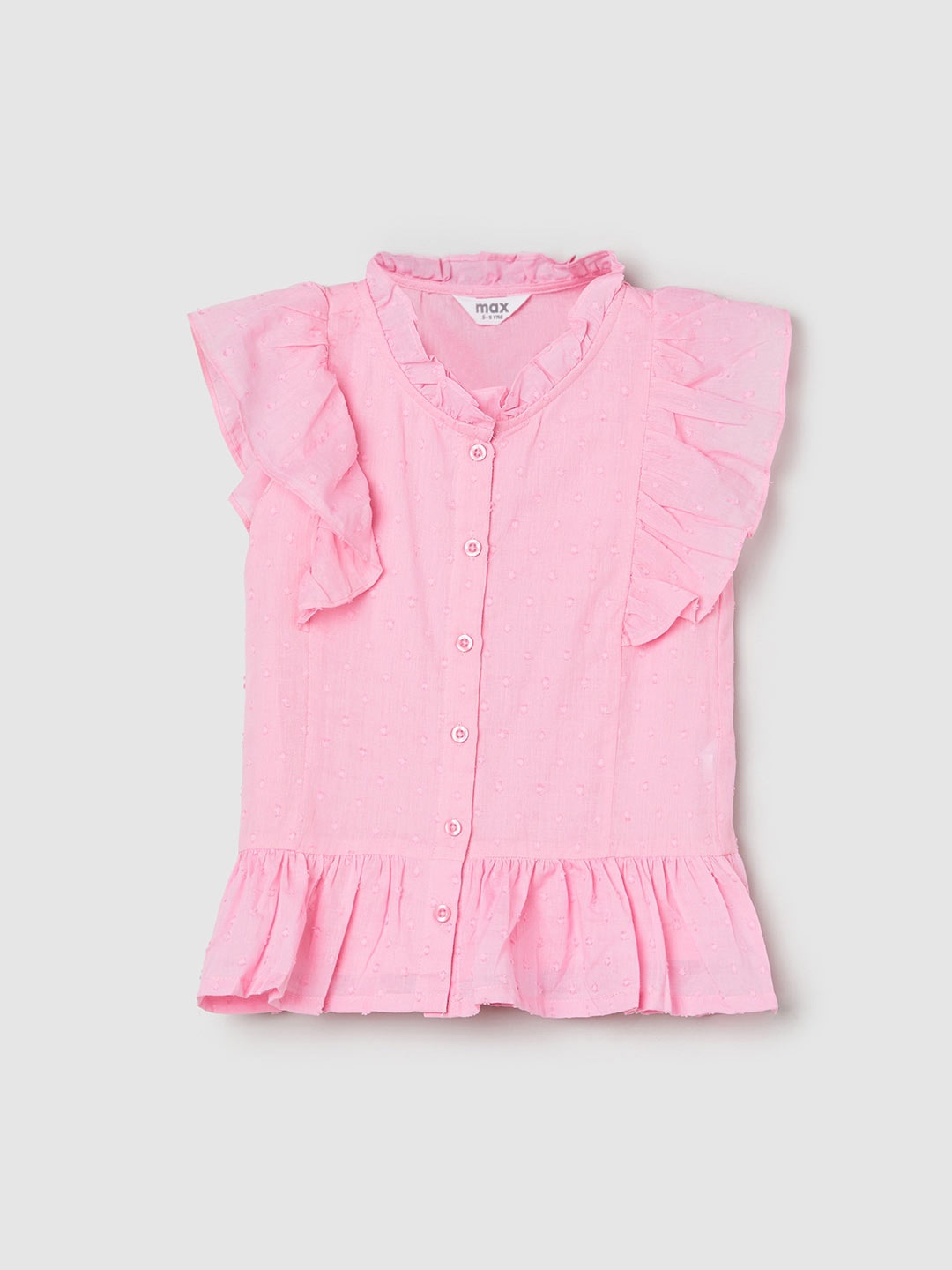 

max Girls Mandarin Collar Flutter Sleeves Pure Cotton Shirt Style Top, Pink