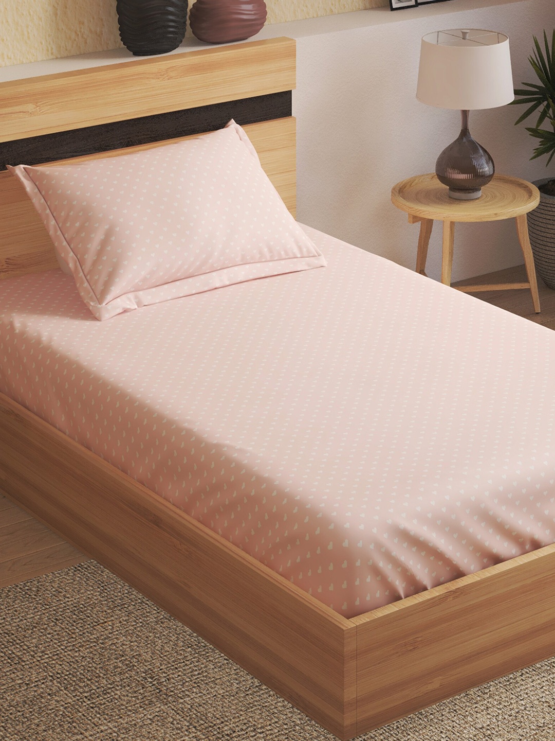 

Home Centre Pink & White Graphic Cotton 150 TC Single Bedsheet With 1 Pillow Cover