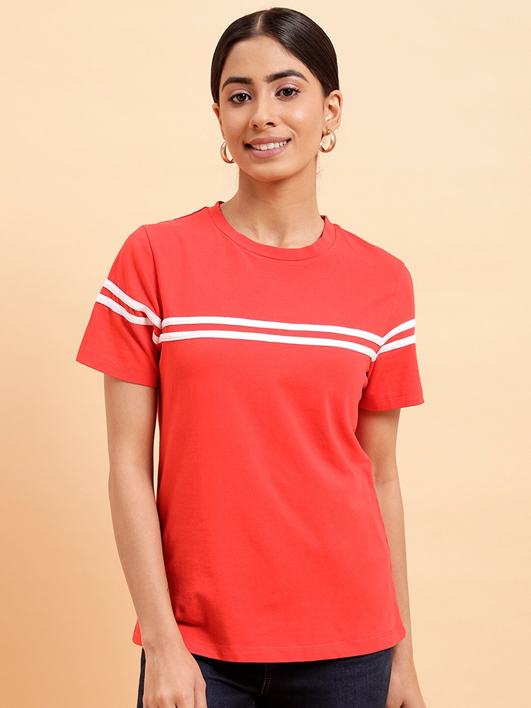 

MINT STREET Striped Pure Cotton T-shirt, Red
